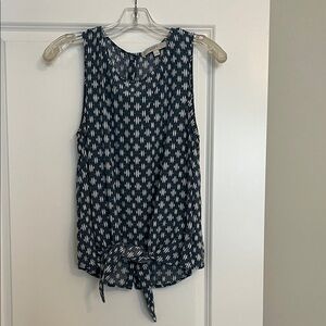 LOFT Dark Blue Sleeveless Blouse with White Pattern
